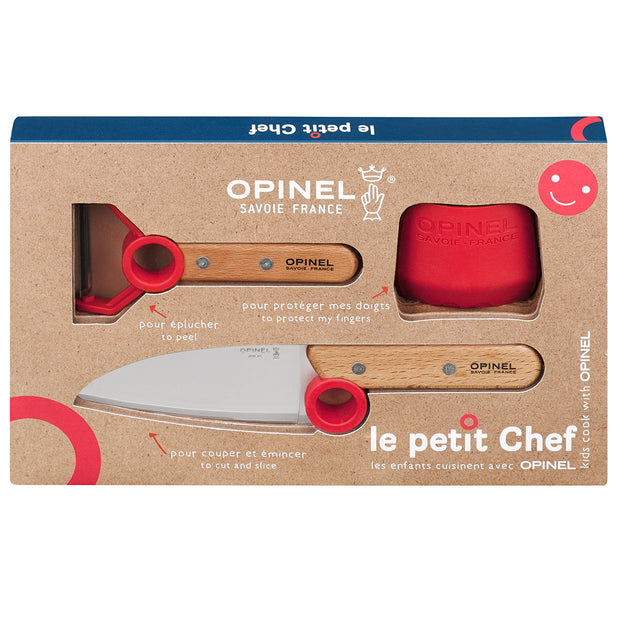 Le Petit Chef 3pc Set (Kitchen Knife S/S 10cm/Peeler/Finger Protector) Red