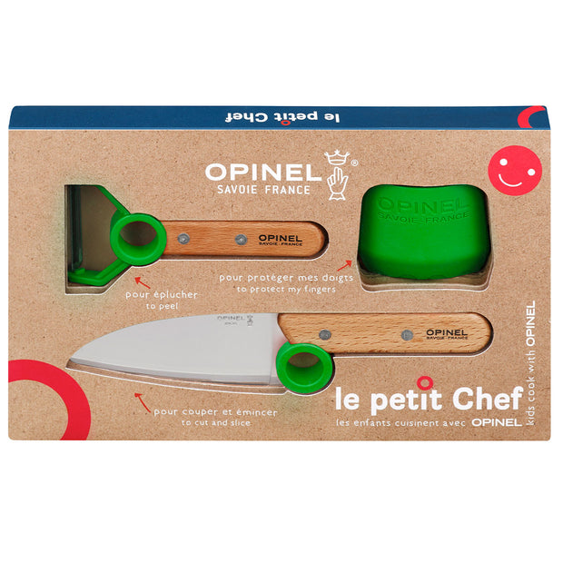 Le Petit Chef 3pc Set (Kitchen Knife S/S 10cm/Peeler/Finger Protector) Green