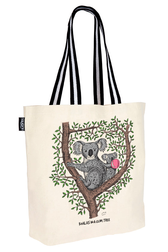 Squidinki - Cotton Tote Bag - Koalas in a Gumtree
