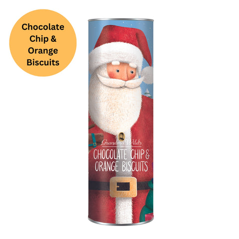 Grandma Wild's - Santa & Reindeer Giant Tube Chocolate Chip and Orange Biscuits 200g