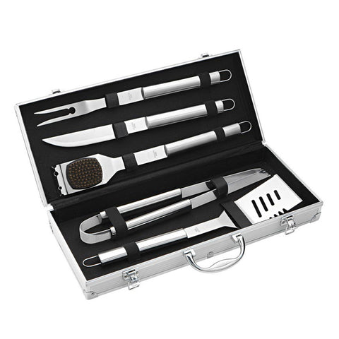 Avanti - Bbq Tool 6 Piece Set: Turner - Tongs - Fork - Knife - Copper Brush And Aluminium Carry Case