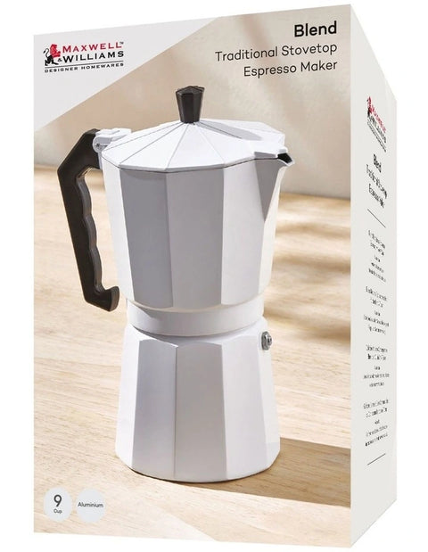 Maxwell & Williams - Blend - Traditional Stovetop Espresso Maker 9cup Gift Boxed (White)