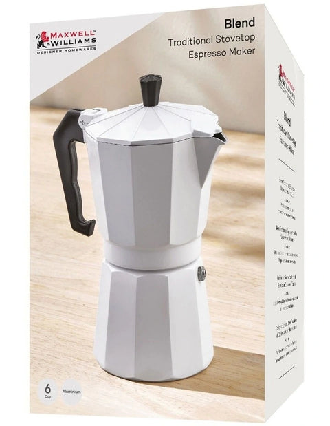 Maxwell & Williams - Blend - Traditional Stovetop Espresso Maker 6cup Gift Boxed (White)