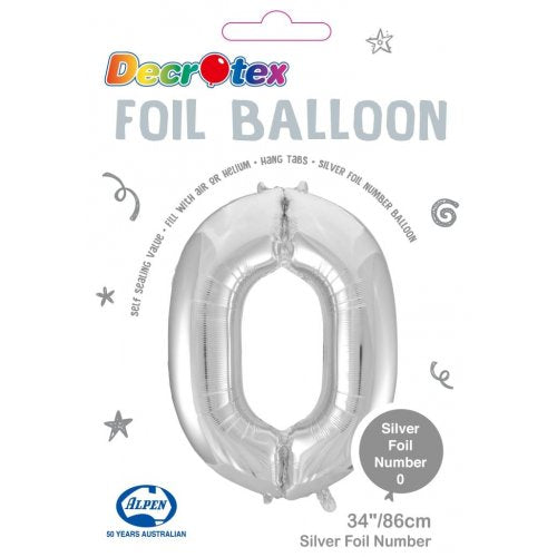 Click & Collect Only - 34inch Decrotex Foil Balloon Number Silver - #0