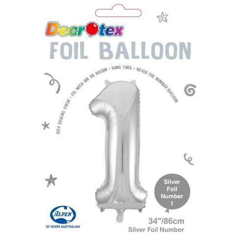 Click & Collect Only - 34inch Decrotex Foil Balloon Number Silver - #1