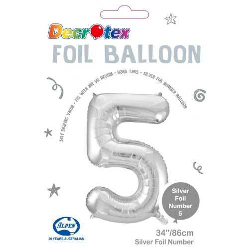Click & Collect Only - 34inch Decrotex Foil Balloon Number Silver - #5