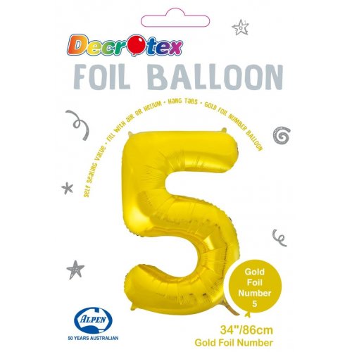 Click & Collect Only - 34inch Decrotex Foil Balloon Number Gold - #5