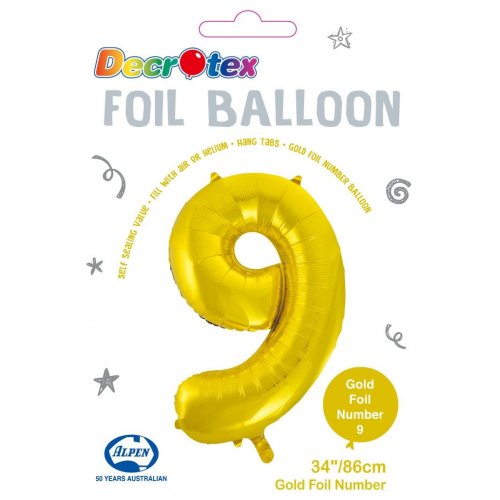 Click & Collect Only - 34inch Decrotex Foil Balloon Number Gold - #9
