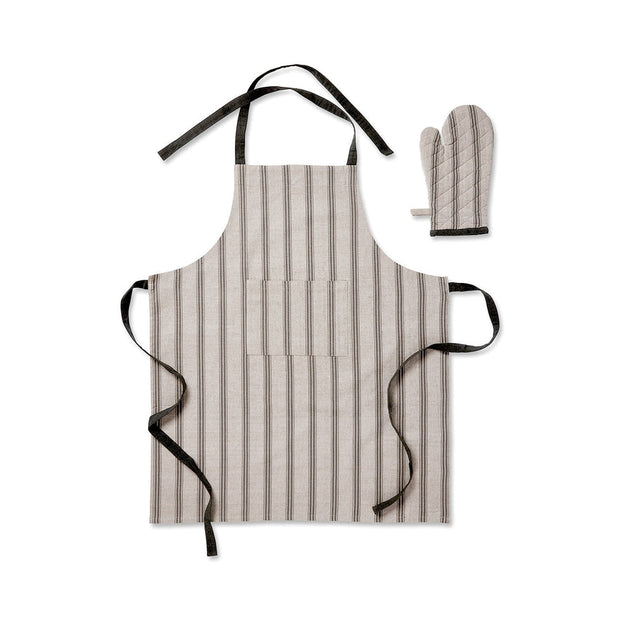 Madras Link - Macedon Charcoal Stripe Apron + Glove Set