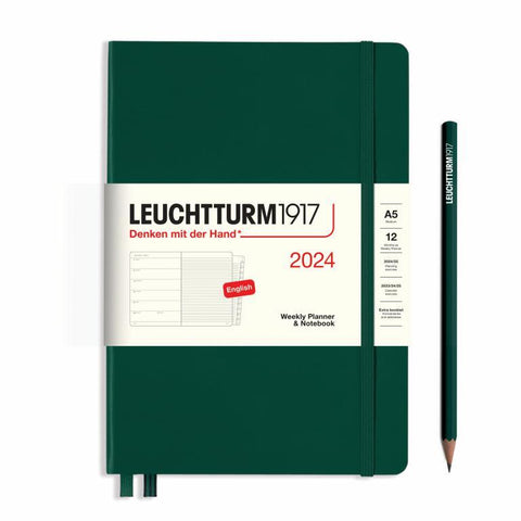 Leuchtturm 1917 - Weekly Planner & Notebook Medium (A5) 2024 With Booklet - Forest Green