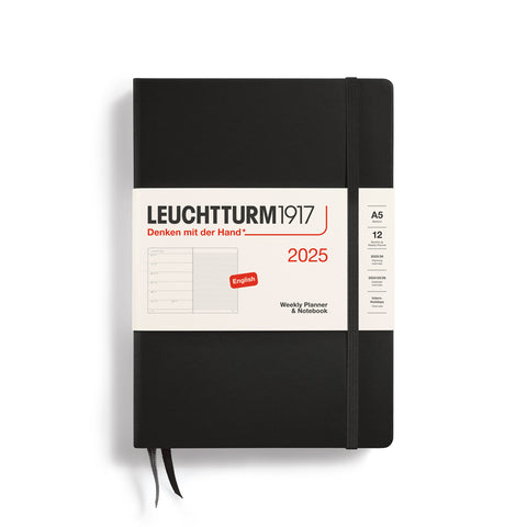 Leuchtturm1917 - Weekly Planner & Notebook 2025, Medium (A5) Hardcover, Black