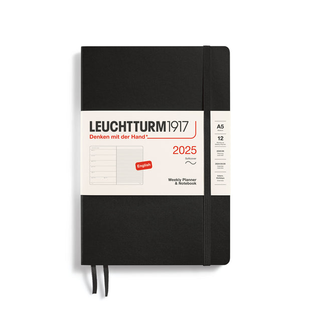 Leuchtturm1917 - Weekly Planner & Notebook 2025, Medium (A5) Softcover, Black