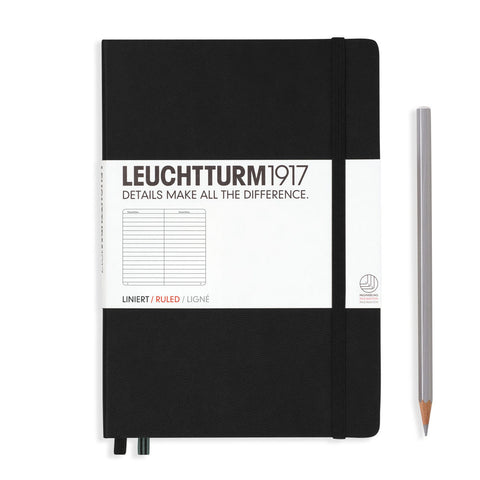 Leuchttrum - Notebook Medium (A5) Hardcover, 249 Numbered Pages, Ruled, Black