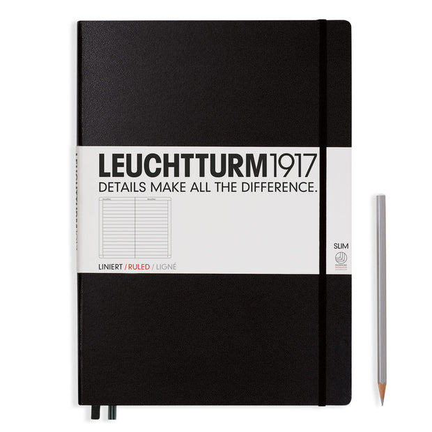 Leuchttrum - Notebook Master Slim (A4+) Hardcover, 121 Numbered Pages, Ruled, Black