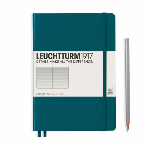 Leuchttrum - Notebook Medium (A5) Ruled, Hardcover, 251 Numbered Pages, Pacific Green