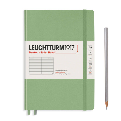 Leuchttrum - Notebook Medium (A5) Ruled, Hardcover, 251 Numbered Pages, Muted Colours – Sage