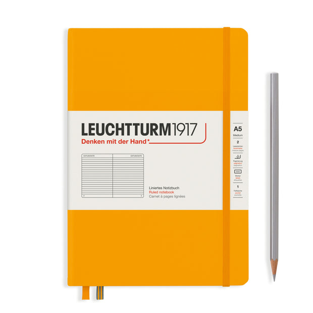 Leuchttrum -  Notebook Medium (A5), Hardcover, 251 numbered pages, Rising Sun, Ruled