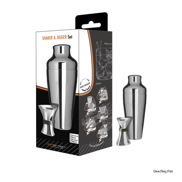 Über Bar Tools - Shaker & Jigger Set Bartender Cocktail Set - Chrome