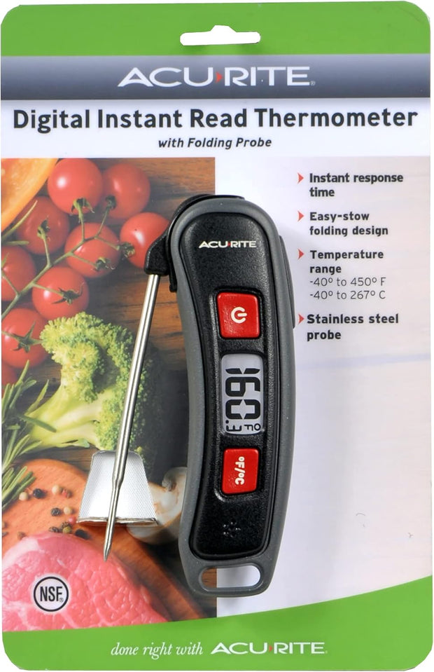 AcuRite - Multicolor Digital Instant Read Thermometer with Folding Probe, 5" L, 3.3"