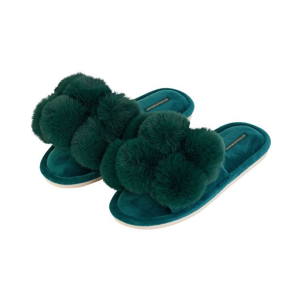 Annabel Trends - Cozy Luxe Pom Pom Slipper - Emerald - S/L