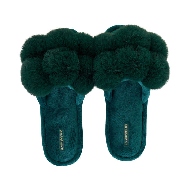 Annabel Trends - Cozy Luxe Pom Pom Slipper - Emerald - S/L