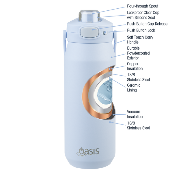 Oasis -Capri Ceramic Lined Stainless Steel Triple Wall Insulated Drink Bottle with Quick Release 750ml in Periwinkle