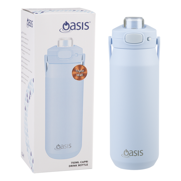 Oasis -Capri Ceramic Lined Stainless Steel Triple Wall Insulated Drink Bottle with Quick Release 750ml in Periwinkle