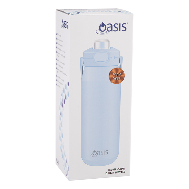 Oasis -Capri Ceramic Lined Stainless Steel Triple Wall Insulated Drink Bottle with Quick Release 750ml in Periwinkle