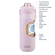 Oasis - Capri Ceramic Lined Stainless Steel Triple Wall Insulated Drink Bottle with Quick Release 750ml Pink Lemonade