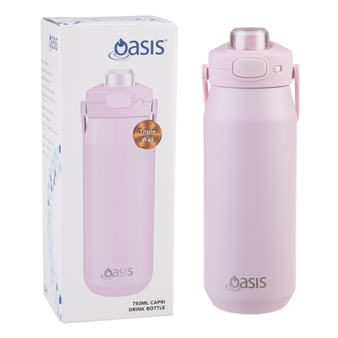 Oasis - Capri Ceramic Lined Stainless Steel Triple Wall Insulated Drink Bottle with Quick Release 750ml Pink Lemonade