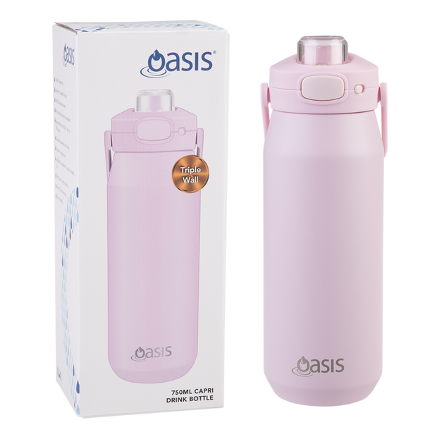 Oasis - Capri Ceramic Lined Stainless Steel Triple Wall Insulated Drink Bottle with Quick Release 750ml Pink Lemonade