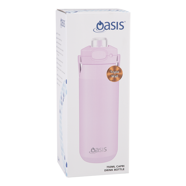 Oasis - Capri Ceramic Lined Stainless Steel Triple Wall Insulated Drink Bottle with Quick Release 750ml Pink Lemonade