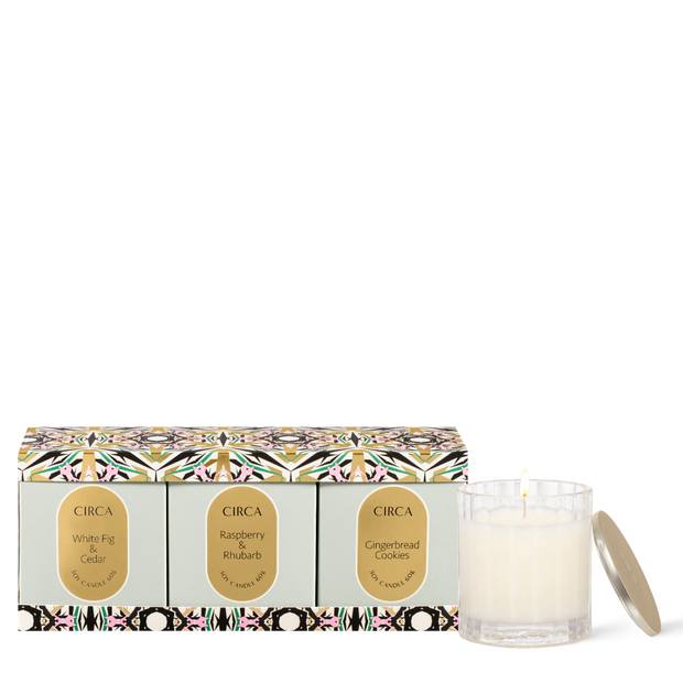 Circa - Christmas 2024 - White Fig & Cedar, Raspberry & Rhubarb, Gingerbread Cookies 3x60g Candles