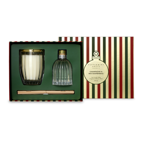 Peppermint Grove - Champagne & Red Raspberries Candle & Diffuser Gift Set