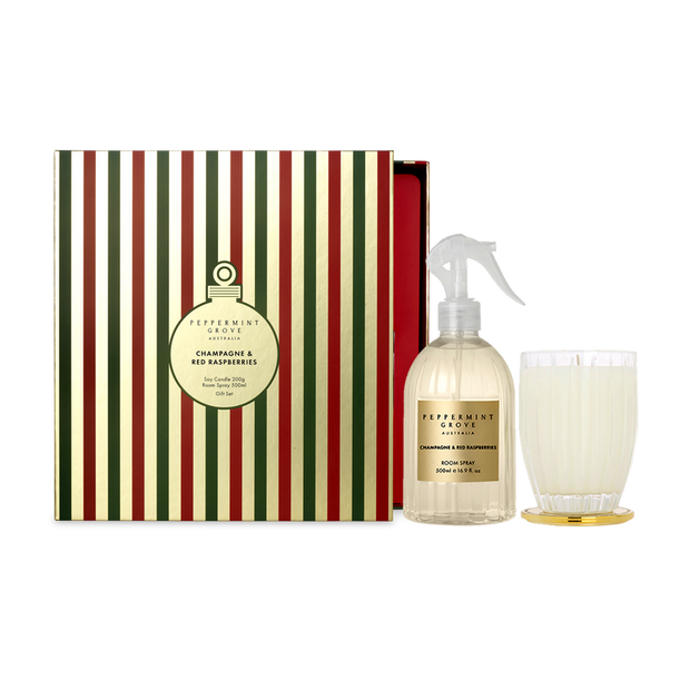 Peppermint Grove - Champagne & Red Raspberries Candle & Room Spray Gift Set