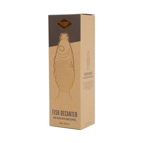 Gentlemen's Hardware - Fish Decanter Blue Glass With Cork Stopper