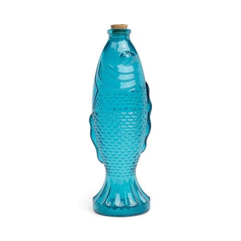 Gentlemen's Hardware - Fish Decanter Blue Glass With Cork Stopper