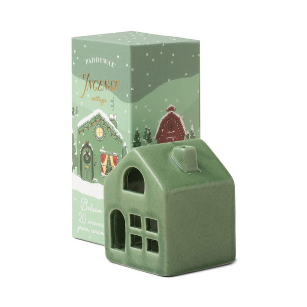 Paddywax - Incense Cone Holiday Green Ceramic Cottage - Balsam & Fir