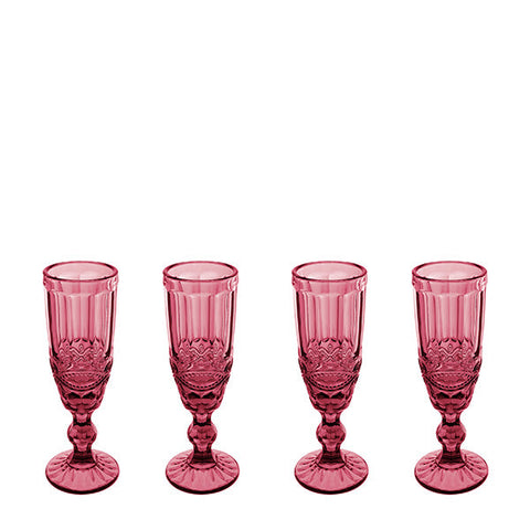 Casa Domani - Gabriella Champagne Flute Glass 4pc Pink Gift Boxed