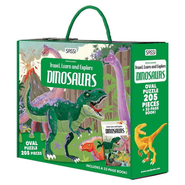 Sassi Travel, Learn and Explore - Puzzle and Book Set - Dinosaurs (205 pcs)