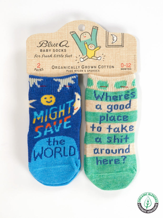 Blue Q - Might Save The World/ Where's A Good Place Baby Socks