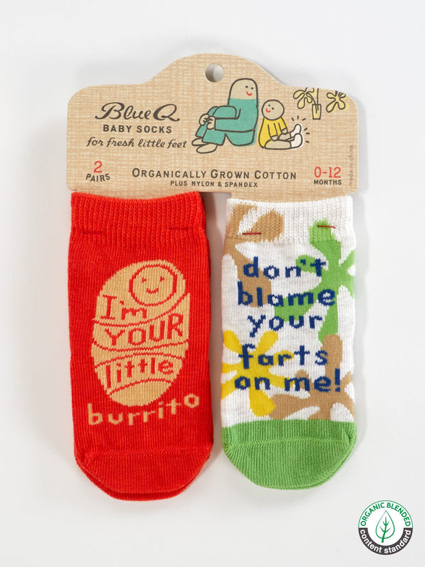 Blue Q - I'm Your Little Burrito/ Don't Blame Your Farts On Me Baby Socks