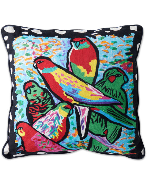 Kip & Co x Jenny Kee - Parrots & Cockatoos Embroidered Cushion