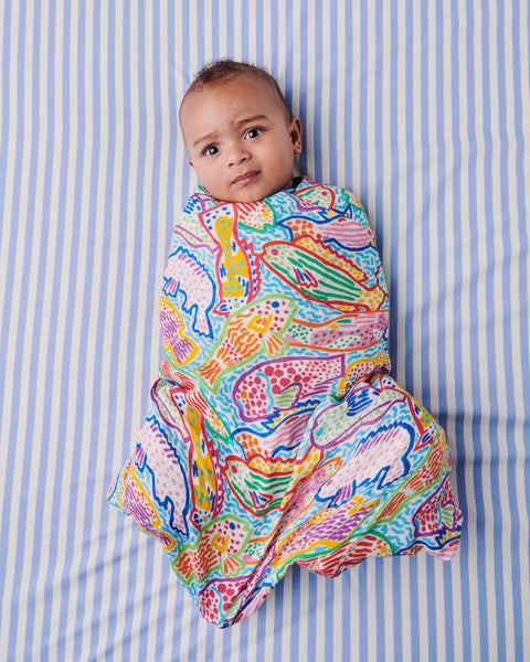 Kip & Co x Ken Done - Rainbow Fish Bamboo Swaddle