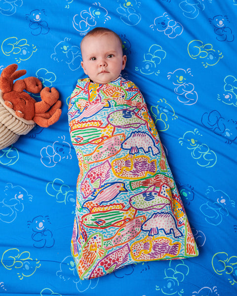 Kip & Co x Ken Done - Rainbow Fish Bamboo Swaddle