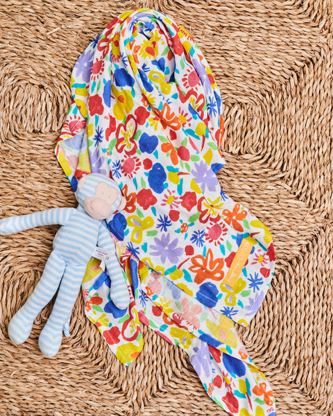 Kip&Co x Ken Done - Summer Floral White Bamboo Swaddle