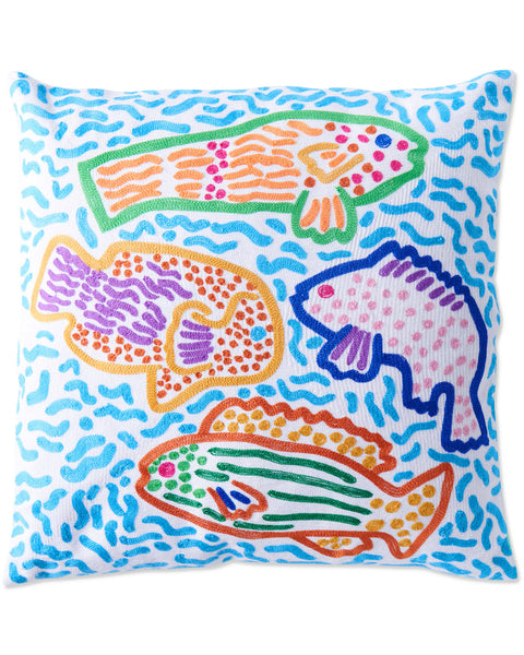 Kip & Co x Ken Done - Rainbow Fish Embroidered Cushion