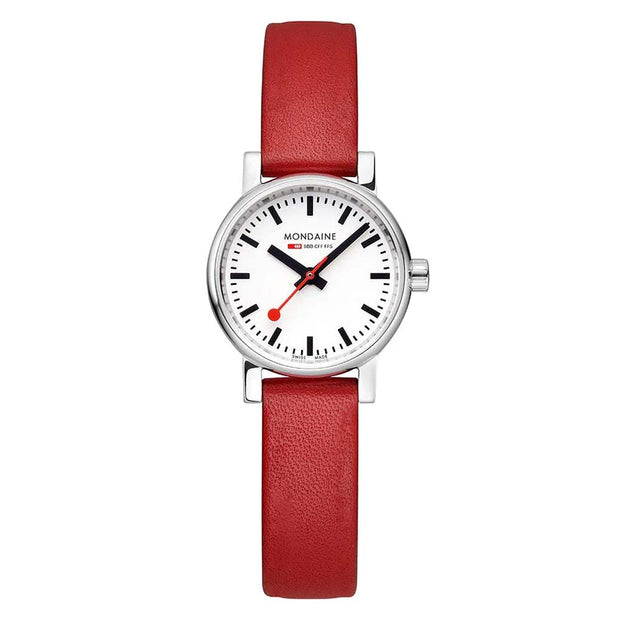 Mondaine - Evo2 26mm Petite Watch - Red Vegan Leather Strap Watch