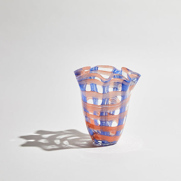 Ben David - Vivid Check Medium Glass Vase - Cobalt