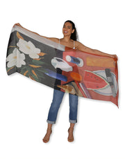 Magnolias on Black Silk Scarf